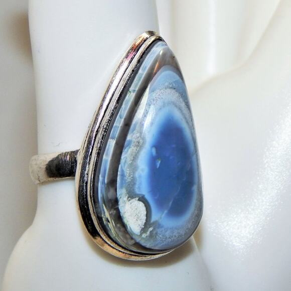 SZ 8 BoHo Owhyee Blue Opal 925 Silver Plated Ring - Picture 6 of 13